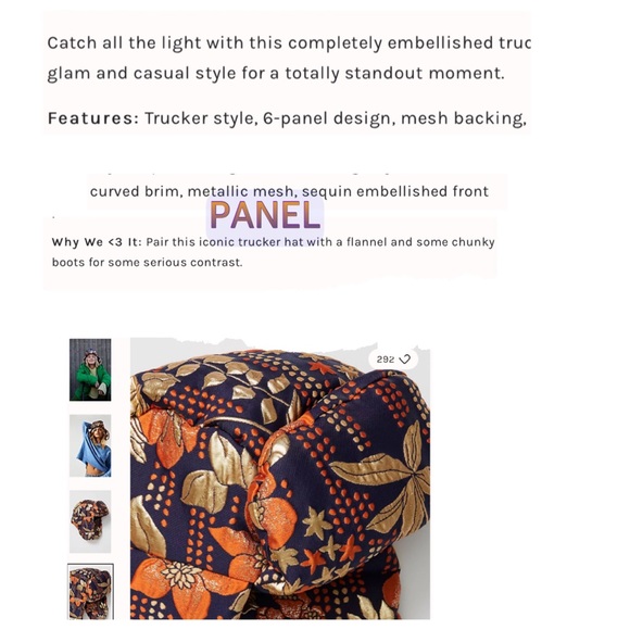 FREE PEOPLE METALLIC GOLD NAVY/MARIN 6 PANEL TRUCKER HAT RARE SOLD OUT - Picture 5 of 8